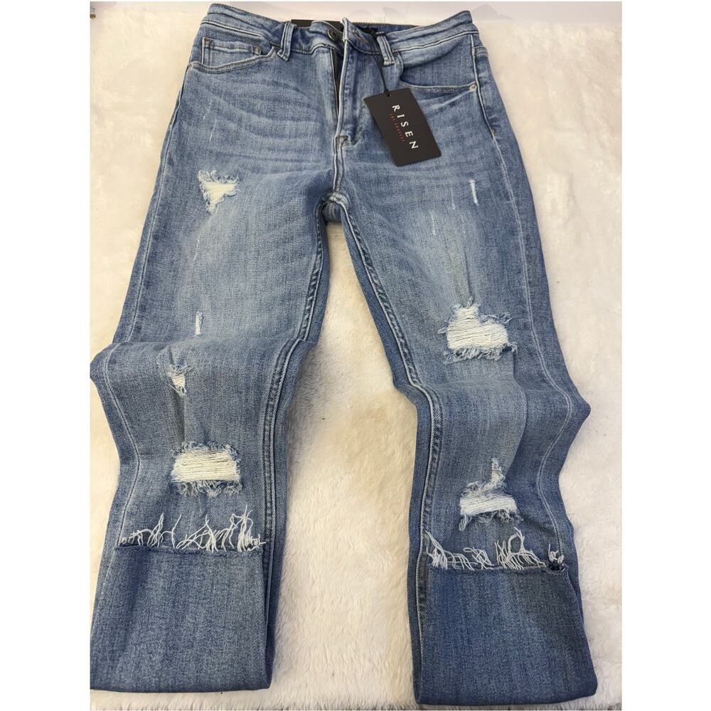 Risen High Rise Distressed Relax Fit Size 27/5 Raw Hem New With Tags